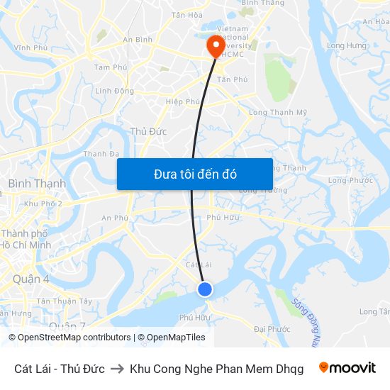 Cát Lái - Thủ Đức to Khu Cong Nghe Phan Mem Dhqg map