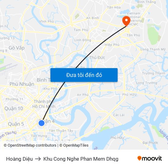 Hoàng Diệu to Khu Cong Nghe Phan Mem Dhqg map