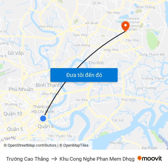 Trường Cao Thắng to Khu Cong Nghe Phan Mem Dhqg map