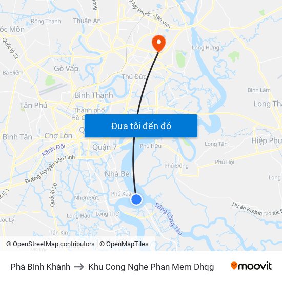 Phà Bình Khánh to Khu Cong Nghe Phan Mem Dhqg map