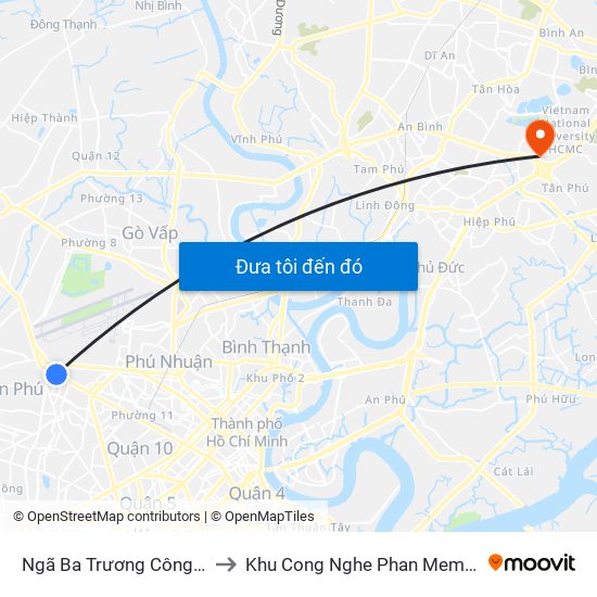 Ngã Ba Trương Công Định to Khu Cong Nghe Phan Mem Dhqg map