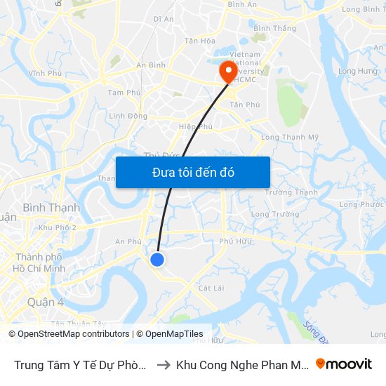 Trung Tâm Y Tế Dự Phòng Quận 2 to Khu Cong Nghe Phan Mem Dhqg map