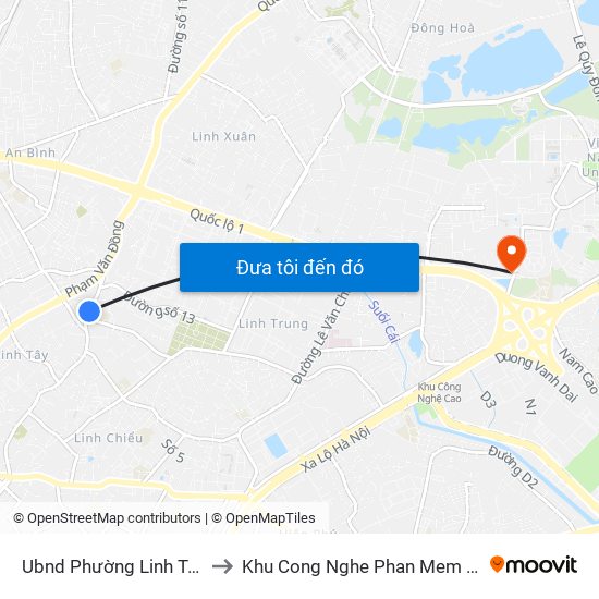 Ubnd Phường Linh Trung to Khu Cong Nghe Phan Mem Dhqg map