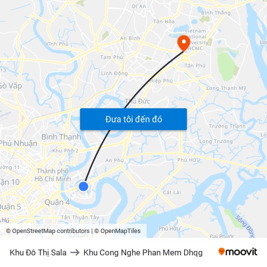 Khu Đô Thị Sala to Khu Cong Nghe Phan Mem Dhqg map