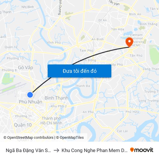 Ngã Ba Đặng Văn Sâm to Khu Cong Nghe Phan Mem Dhqg map