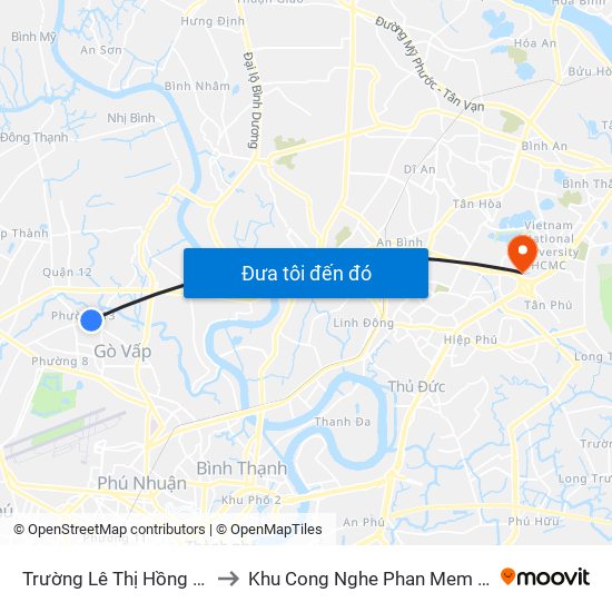 Trường Lê Thị Hồng Gấm to Khu Cong Nghe Phan Mem Dhqg map