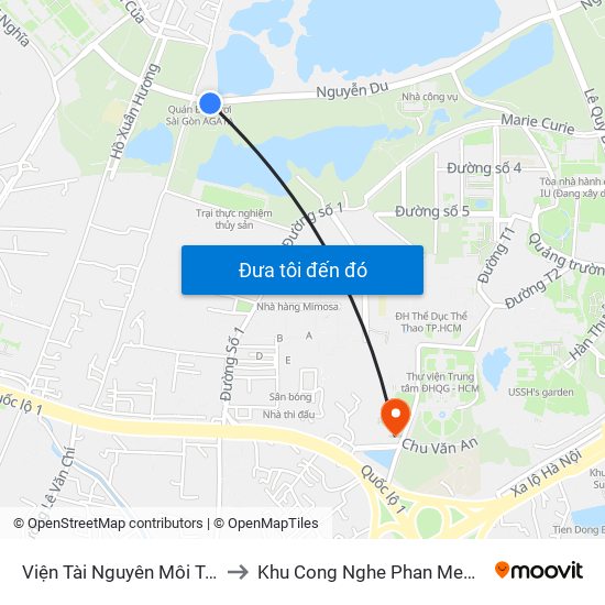 Viện Tài Nguyên Môi Trường to Khu Cong Nghe Phan Mem Dhqg map