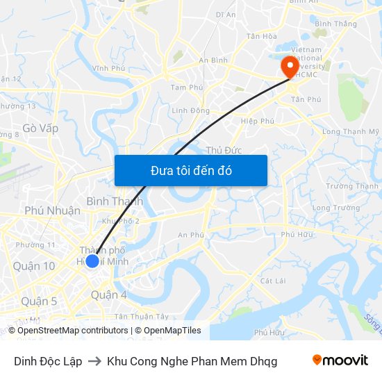 Dinh Độc Lập to Khu Cong Nghe Phan Mem Dhqg map
