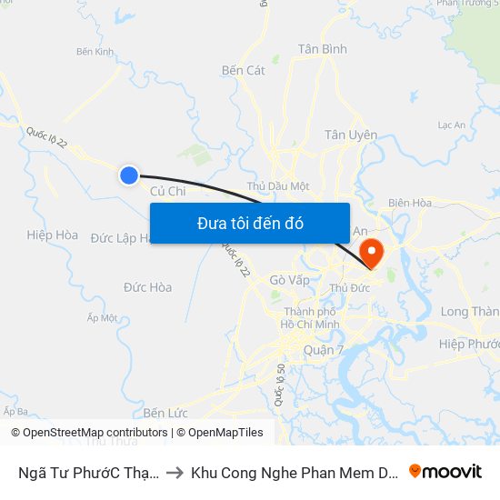 Ngã Tư PhướC ThạNh to Khu Cong Nghe Phan Mem Dhqg map