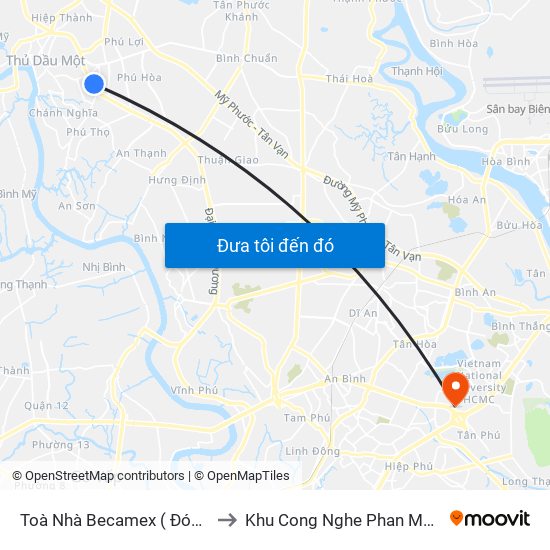 Toà Nhà Becamex ( Đón Khách) to Khu Cong Nghe Phan Mem Dhqg map