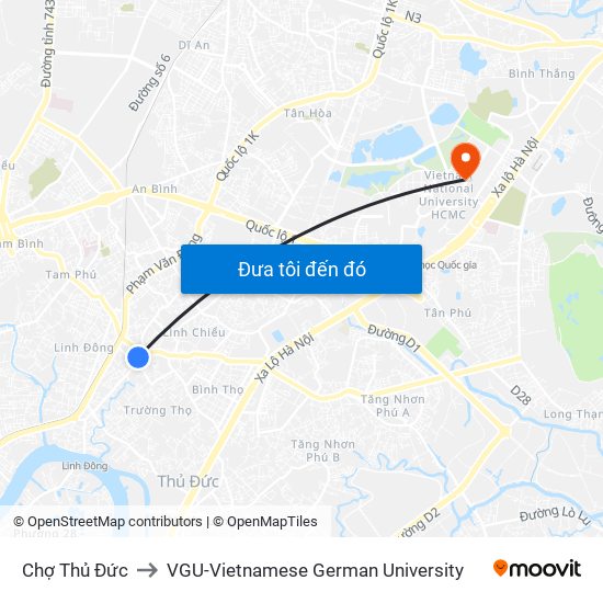Chợ Thủ Đức to VGU-Vietnamese German University map
