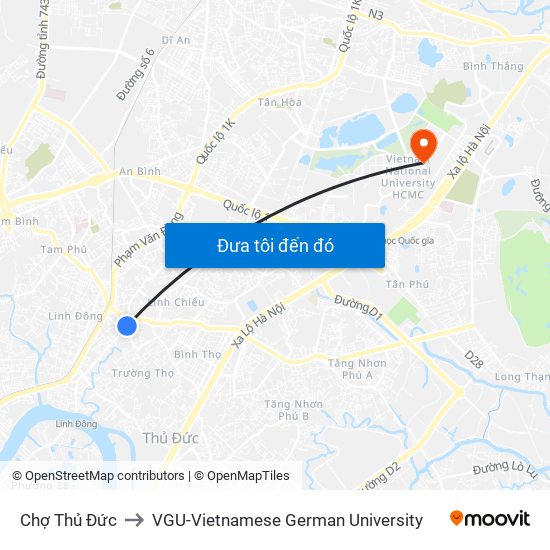 Chợ Thủ Đức to VGU-Vietnamese German University map