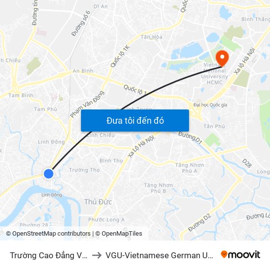 Trường Cao Đẳng Vinatex to VGU-Vietnamese German University map