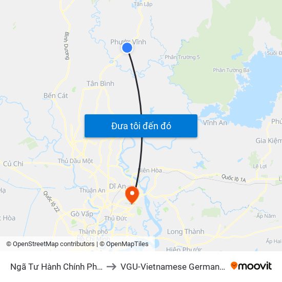 Ngã Tư Hành Chính Phước Vĩnh to VGU-Vietnamese German University map
