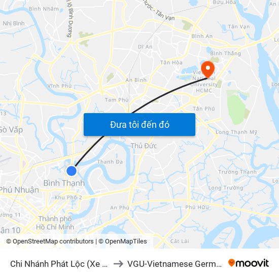 Chi Nhánh Phát Lộc (Xe Thành Công) to VGU-Vietnamese German University map