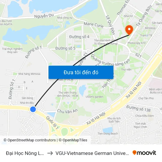 Đại Học Nông Lâm to VGU-Vietnamese German University map