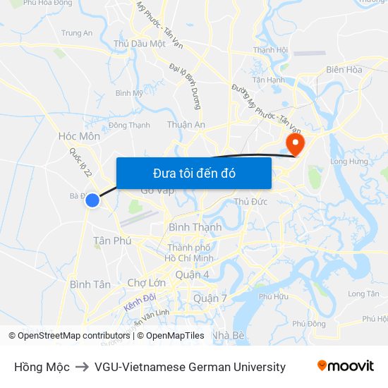 Hồng Mộc to VGU-Vietnamese German University map