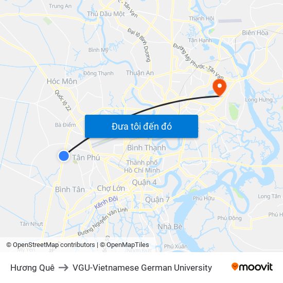 Hương Quê to VGU-Vietnamese German University map