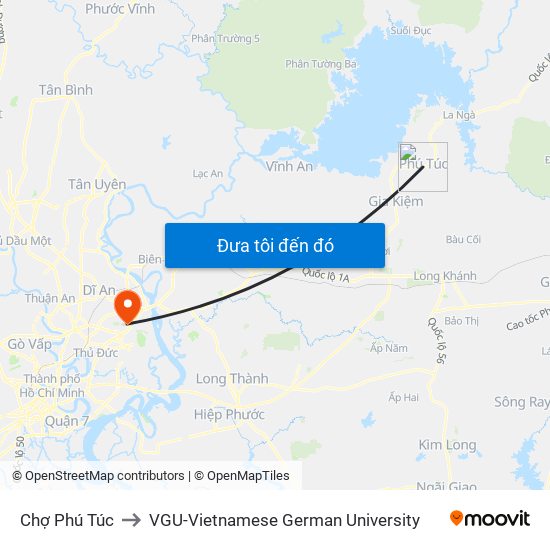 Chợ Phú Túc to VGU-Vietnamese German University map