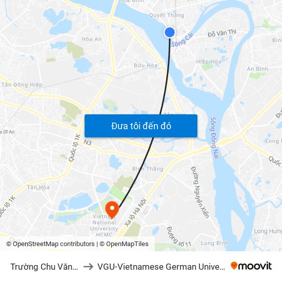 Trường Chu Văn An to VGU-Vietnamese German University map