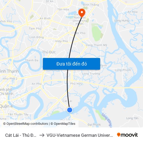 Cát Lái - Thủ Đức to VGU-Vietnamese German University map