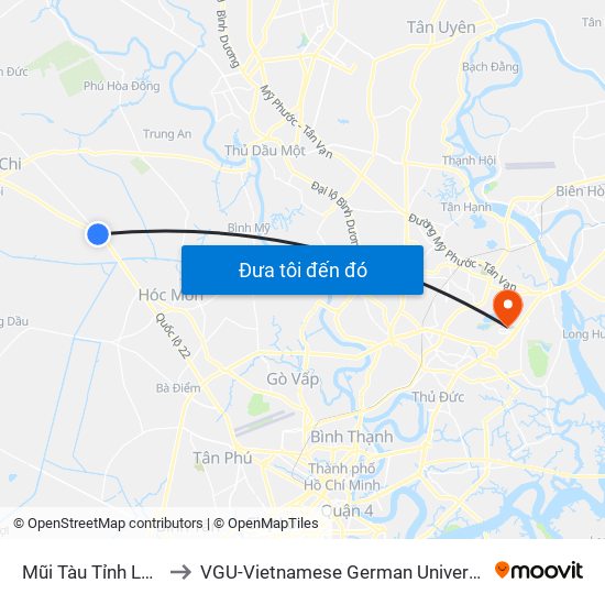 Mũi Tàu Tỉnh Lộ 2 to VGU-Vietnamese German University map