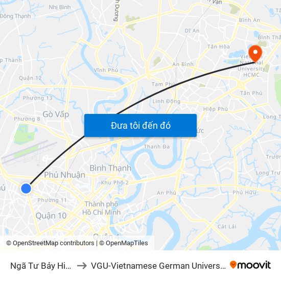 Ngã Tư Bảy Hiền to VGU-Vietnamese German University map