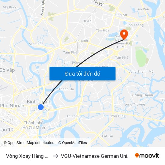 Vòng Xoay Hàng Xanh to VGU-Vietnamese German University map