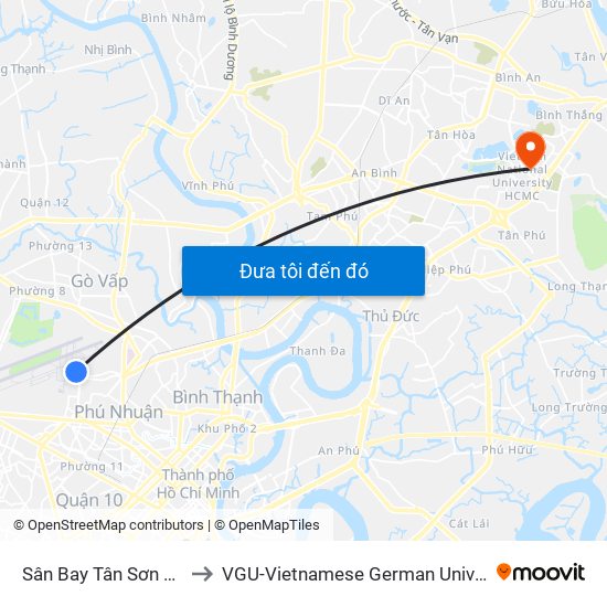 Sân Bay Tân Sơn Nhất to VGU-Vietnamese German University map