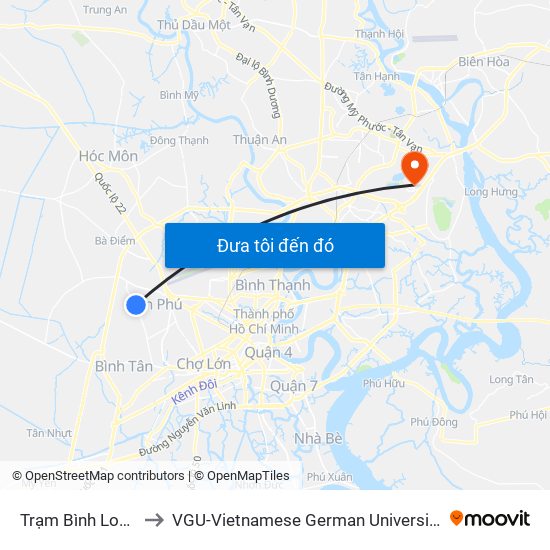 Trạm Bình Long to VGU-Vietnamese German University map