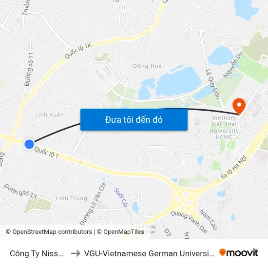 Công Ty Nissan to VGU-Vietnamese German University map