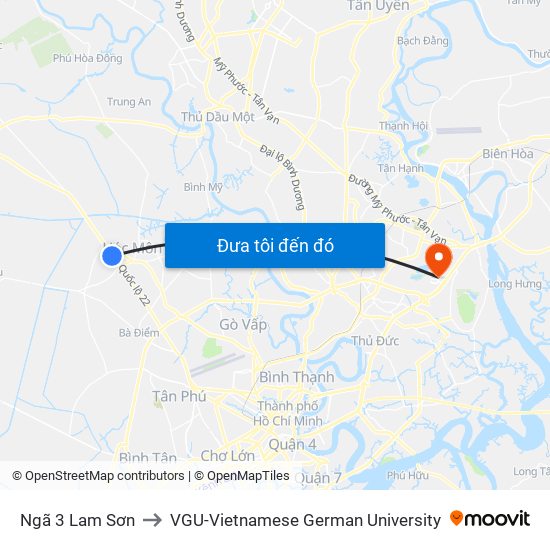 Ngã 3 Lam Sơn to VGU-Vietnamese German University map