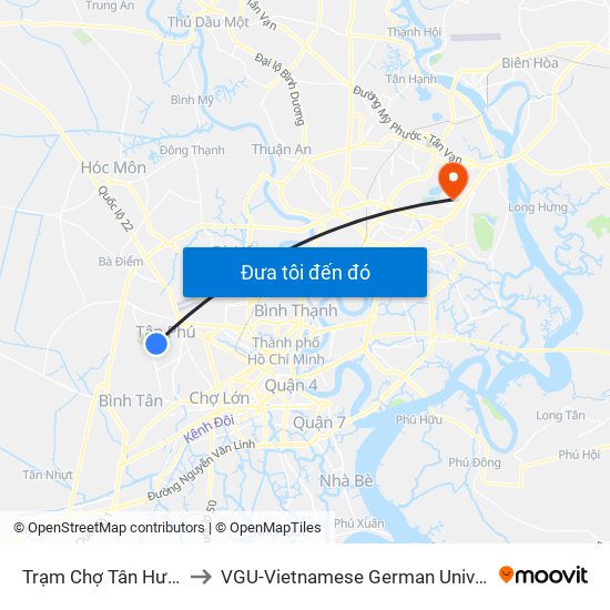 Trạm Chợ Tân Hương to VGU-Vietnamese German University map