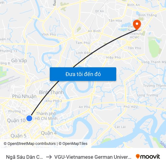 Ngã Sáu Dân Chủ to VGU-Vietnamese German University map