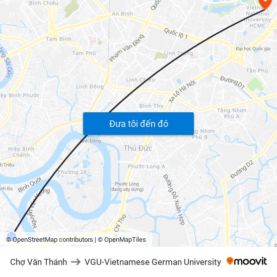 Chợ Văn Thánh to VGU-Vietnamese German University map