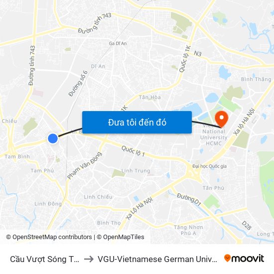 Cầu Vượt Sóng Thần to VGU-Vietnamese German University map