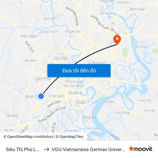 Siêu Thị Phú Lâm to VGU-Vietnamese German University map