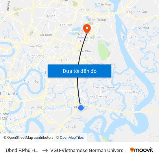 Ubnd P.Phú Hữu to VGU-Vietnamese German University map