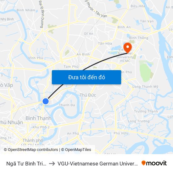 Ngã Tư Bình Triệu to VGU-Vietnamese German University map