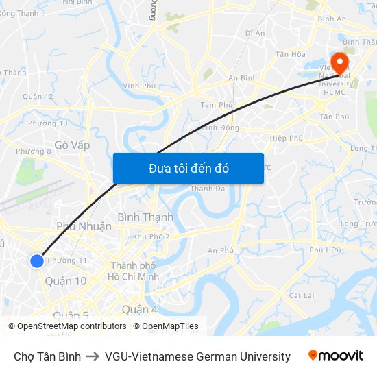 Chợ Tân Bình to VGU-Vietnamese German University map