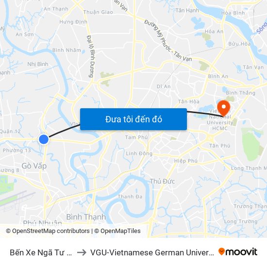 Bến Xe Ngã Tư Ga to VGU-Vietnamese German University map