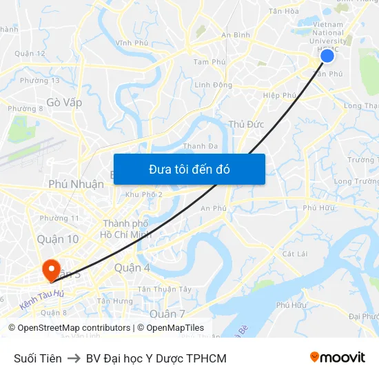 Suối Tiên to BV Đại học Y Dược TPHCM map