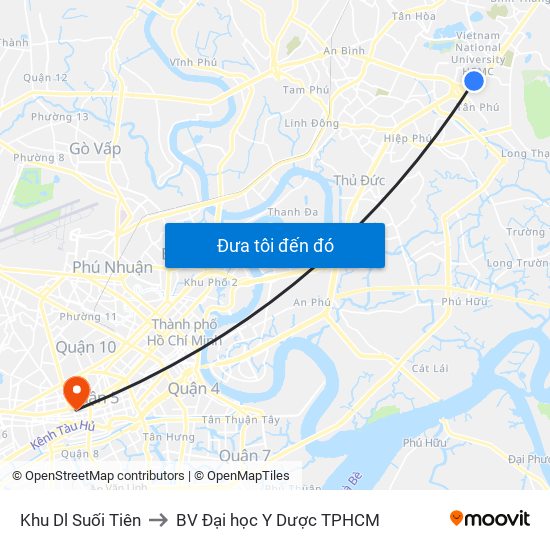 Khu Dl Suối Tiên to BV Đại học Y Dược TPHCM map