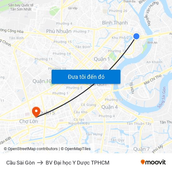 Cầu Sài Gòn to BV Đại học Y Dược TPHCM map