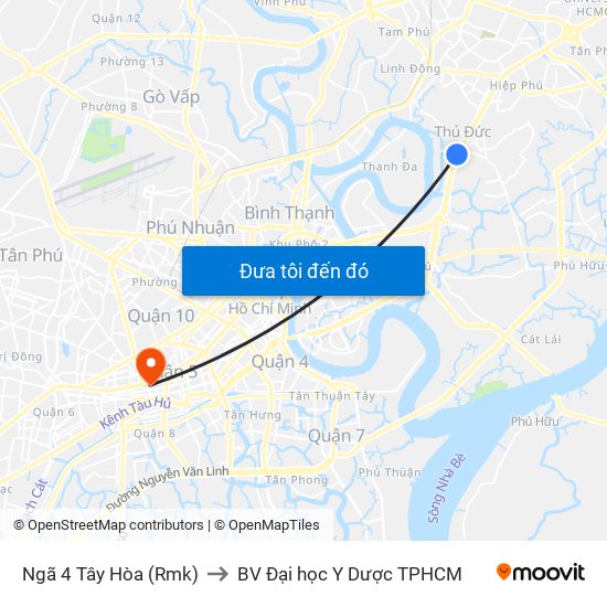 Ngã 4 Tây Hòa (Rmk) to BV Đại học Y Dược TPHCM map