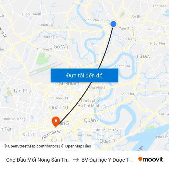 Chợ Đầu Mối Nông Sản Thủ Đức to BV Đại học Y Dược TPHCM map