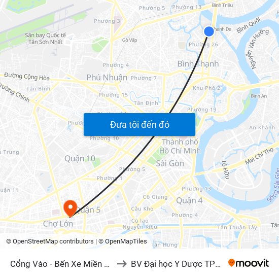 Cổng Vào - Bến Xe Miền Đông to BV Đại học Y Dược TPHCM map