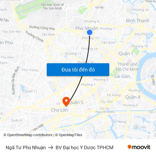 Ngã Tư Phú Nhuận to BV Đại học Y Dược TPHCM map