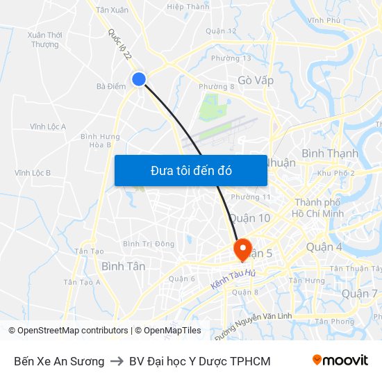 Bến Xe An Sương to BV Đại học Y Dược TPHCM map