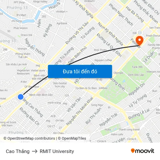 Cao Thắng to RMIT University map